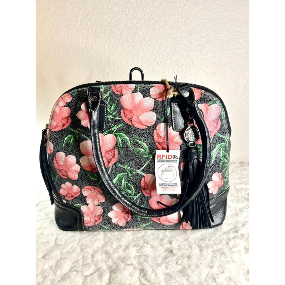 Firenze Bella Italian Leather Dome Handbag with Crossbody Strap